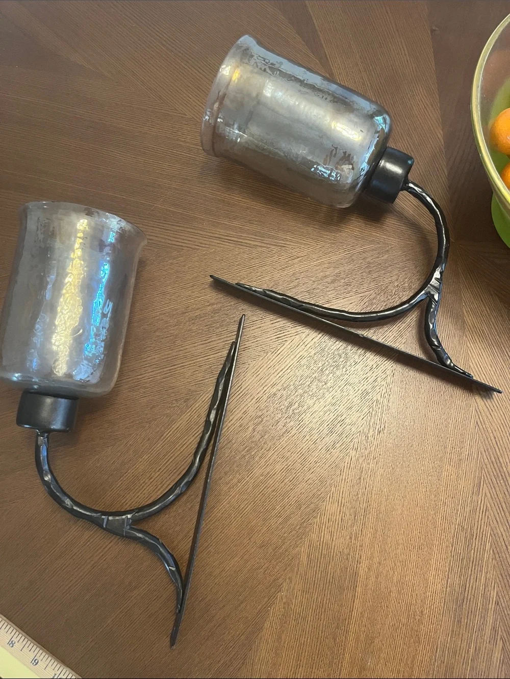 Wall Sconces Pair Metal and Amber Glass